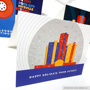 Motown inspirierte Weihnachtskarte / Schallplatte / Detroit Grußkarten / Feiertagskarten / Motor City / Rekord Hitsville Musikliebhaber Geschenk White Ren Building