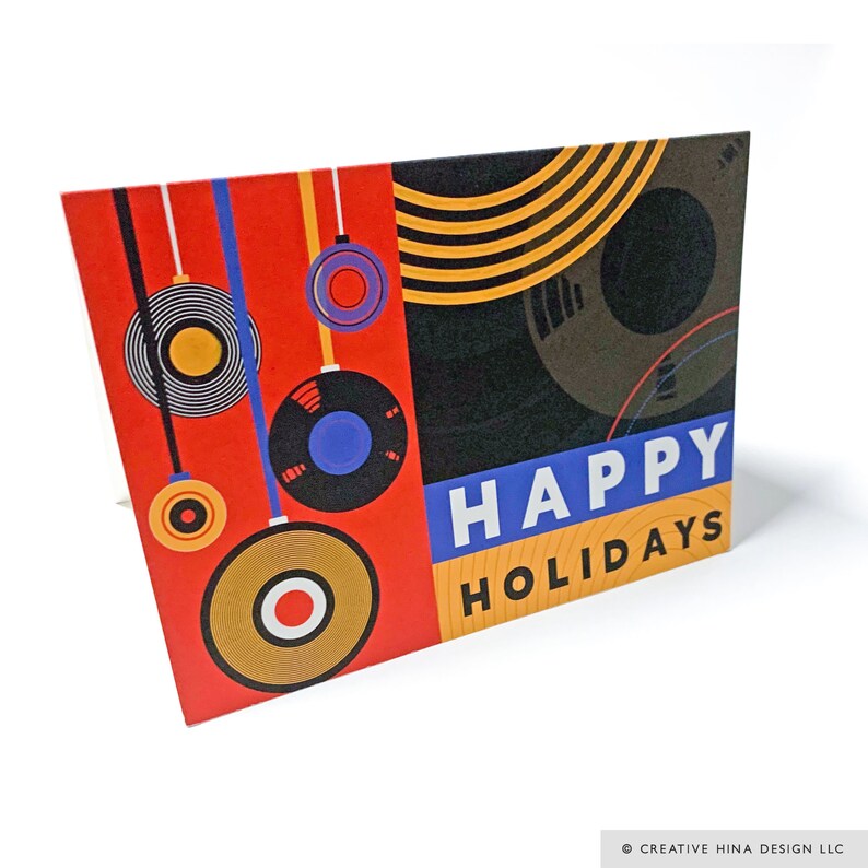 Motown inspirierte Weihnachtskarte / Schallplatte / Detroit Grußkarten / Feiertagskarten / Motor City / Rekord Hitsville Musikliebhaber Geschenk Multi Color Records