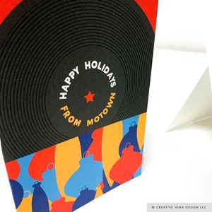 Motown inspirierte Weihnachtskarte / Schallplatte / Detroit Grußkarten / Feiertagskarten / Motor City / Rekord Hitsville Musikliebhaber Geschenk Black Pattern Record