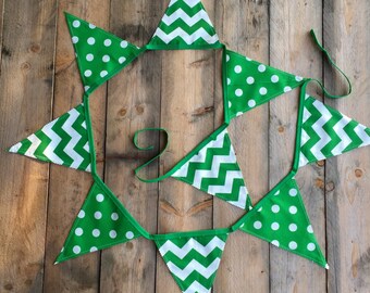Handmade Green and White Fabric Party Banner, Reusable Cookie Booth Decor