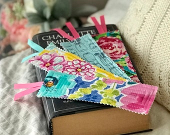 Colorful Quilted Bookmarks Set of 4- Birthday Gift for Book Lover - Floral Fabric Book Accessories - Teacher Appreciation Present