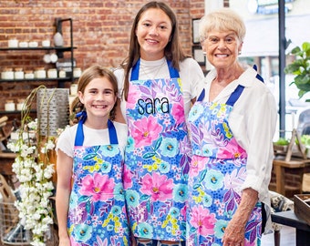 Watercolor Floral Handmade Art Baking or Craft Tween Apron - Personalized Mother's Day Gift for Mom - Matching Aprons Adult and Child