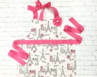 Reversible Sparkle Paris Kitchen or Art Apron Gift for Girls, Easter Gift for Kids