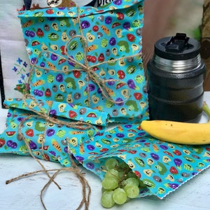 Beeswax Wrap Lunch Set - Reusable Food Pouches - Beeswax Lunch Bags - Zero Waste Snack Bags - Eco Friendly Sandwich Wrap - Lunch Box Pouches