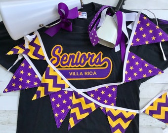 Purple and Gold Fabric Banner - School Spirit Classroom Decor - Reusable Porch or Tailgate Party Bunting - Sustainable Flag Banner