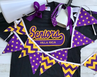 Purple and Gold Fabric Banner - School Spirit Classroom Decor - Reusable Porch or Tailgate Party Bunting - Sustainable Flag Banner