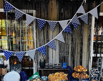 Blue & White Fabric Flag Banner: Reversible Party Bunting