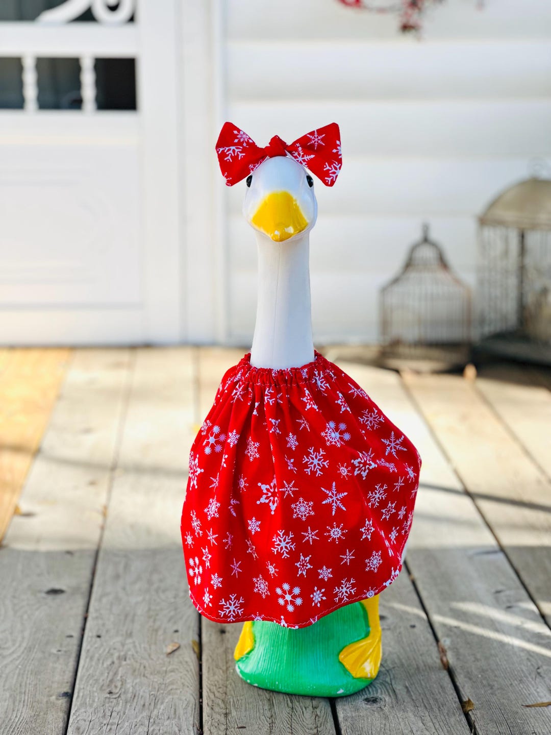 dress up goose 20" Porch Statue, Goose with Birthday Outfit Front Decor | Changeable Clothes | Detailed Resin Craftsmanship | Weather Resistant Design Porch Goose is sold separately. Large White 23"H Dress Up