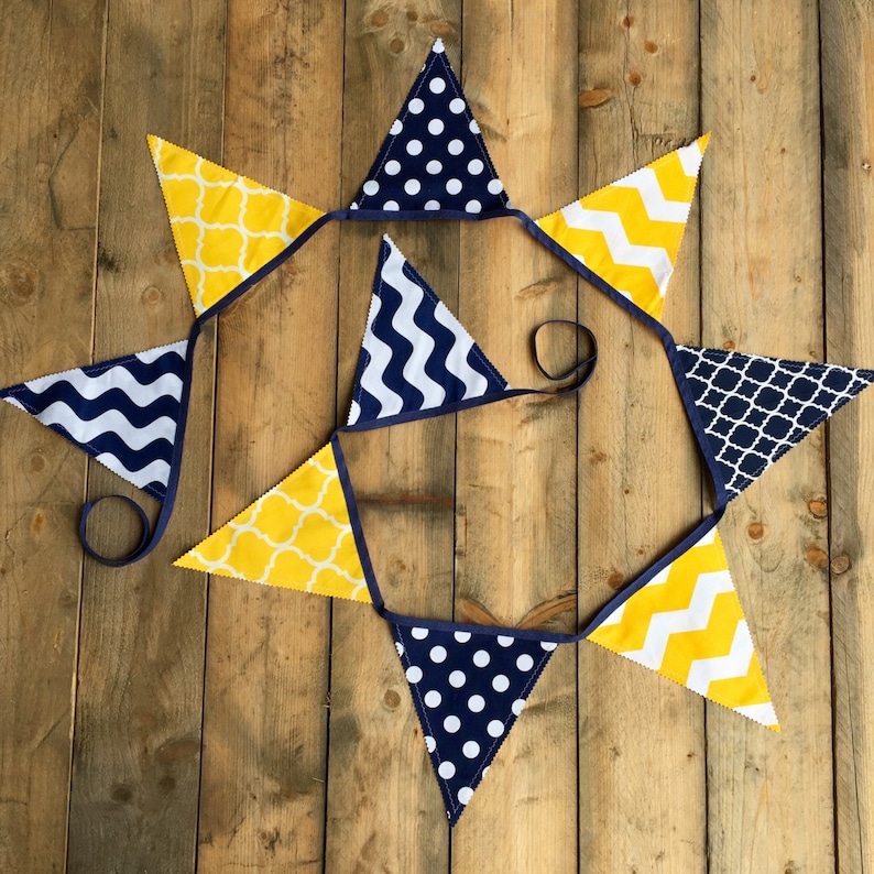 College Tailgate Graduation Party Decor blue flag bunting classroom decor gold fabric banner tailgate decor blue fabric banner