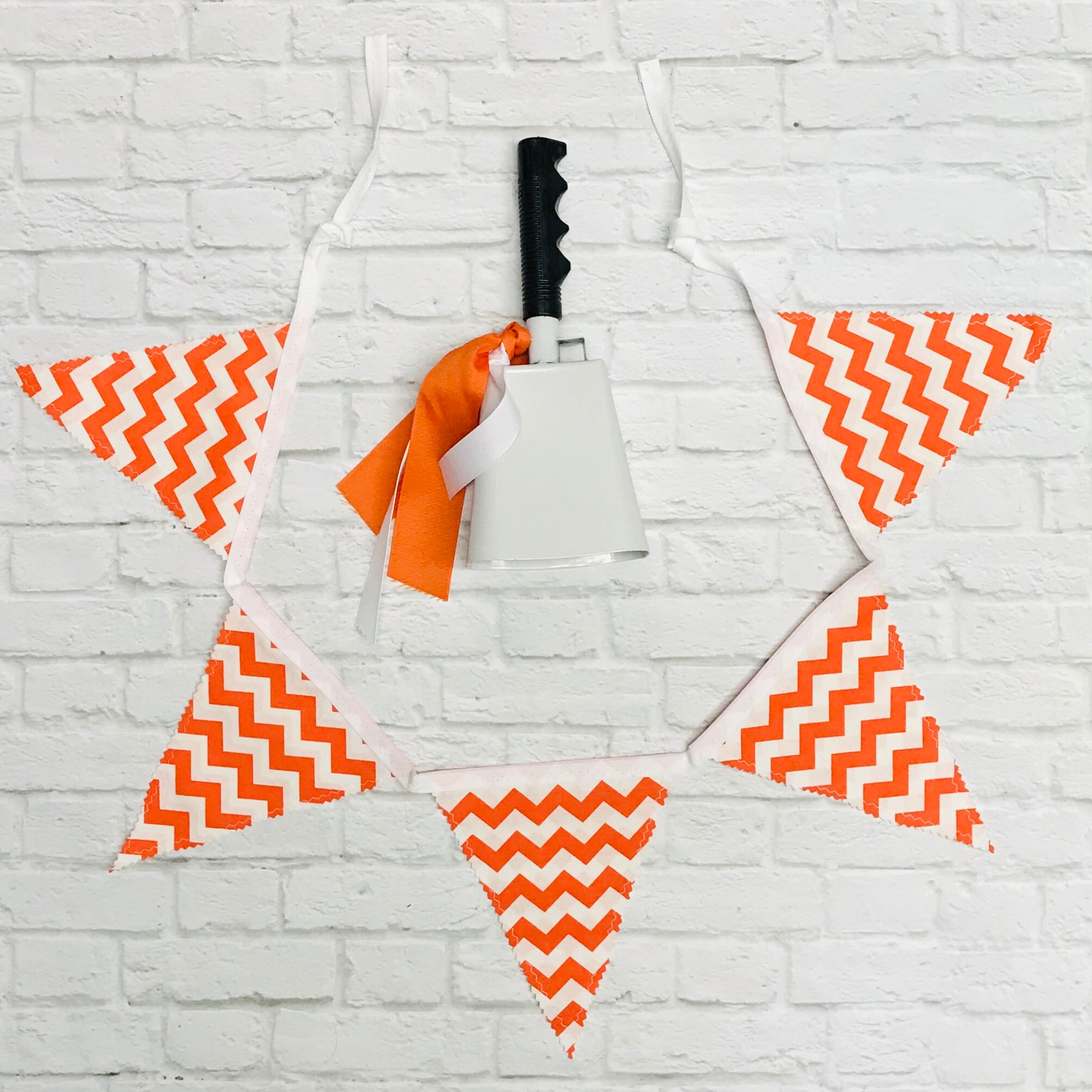 Orange Chevron Fabric Banner - School Spirit Classroom Decor - Reusable Porch or Tailgate Party Bunting - Sustainable Flag Banner