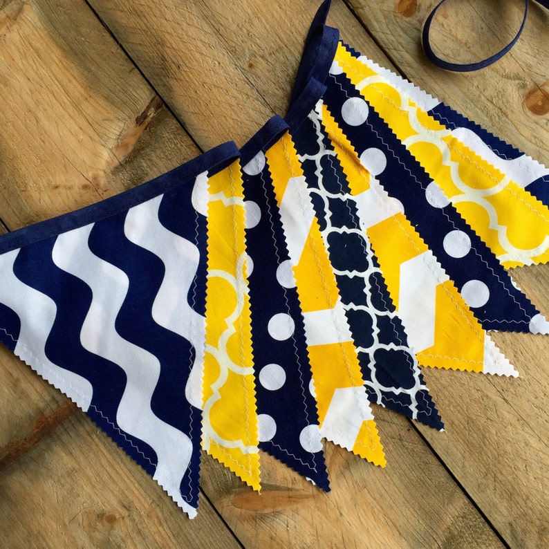 College Tailgate Graduation Party Decor blue flag bunting classroom decor gold fabric banner tailgate decor blue fabric banner