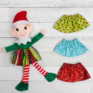 Classroom Elf with Outfits - Christmas Elf skirt set - plush elf accessories - Holiday Elf Outfit - toy elf and clothing