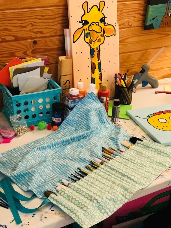 Screen Free Activity - Handmade Paint Brush Roll  - Colorful Fabric Art Organizer - Gift for Art Student