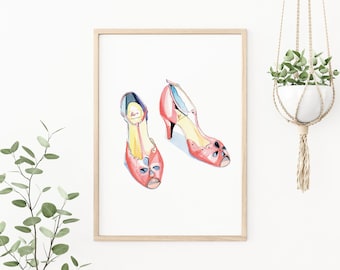 Vintage Pink High Heels Watercolor Print