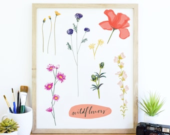 Wildflower Kunstdruck, botanische Illustration, Wandkunst