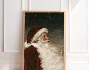 Vintage Santa Claus Print | Antique Christmas Wall Art, Moody Old World Holiday Painting, Traditional Nostalgic Home Decor, Printable Art