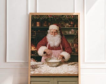Vintage Santa Kitchen Print | Antique Christmas Wall Art, Moody Old World Holiday Painting, Traditional Nostalgic Home Decor, Printable Art
