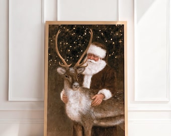 Vintage Santa Claus Print | Antique Christmas Wall Art, Moody Old World Holiday Painting, Traditional Nostalgic Home Decor, Printable Art