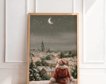 Vintage Santa Claus Print | Antique Christmas Wall Art, Christmas Village Holiday Painting, Traditional Nostalgic Home Decor, Printable Art