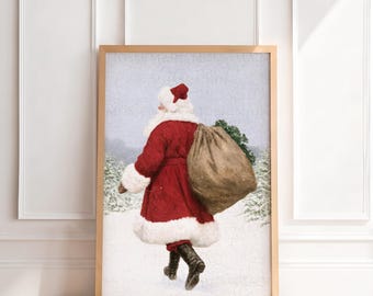 Vintage Santa Claus Print | Antique Christmas Wall Art, Rustic Winter Holiday Painting, Traditional Nostalgic Home Decor, Printable Art
