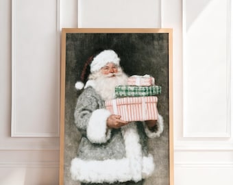 Vintage Santa Claus Print | Antique Christmas Wall Art, Moody Old World Holiday Painting, Traditional Nostalgic Home Decor, Printable Art