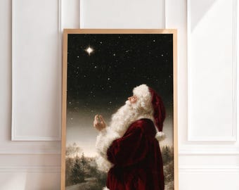 Vintage Santa Claus Print | Antique Christmas Wall Art, Moody Old World Holiday Painting, Traditional Nostalgic Home Decor, Printable Art
