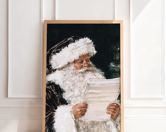 Vintage Santa Claus Print | Antique Christmas Wall Art, Moody Old World Holiday Painting, Traditional Nostalgic Home Decor, Printable Art