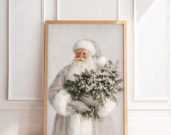 Vintage Santa Claus Print | Antique Christmas Wall Art, Neutral Old World Holiday Painting, Traditional Nostalgic Home Decor, Printable Art