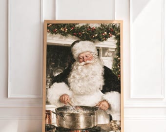 Vintage Santa Kitchen Print | Antique Christmas Wall Art, Moody Old World Holiday Painting, Traditional Nostalgic Home Decor, Printable Art