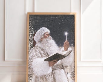 Vintage Santa Claus Print | Antique Christmas Wall Art, Moody Old World Holiday Painting, Traditional Nostalgic Home Decor, Printable Art