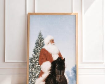 Vintage Equestrian Santa Print | Antique Christmas Wall Art, Old World Holiday Painting, Traditional Nostalgic Home Decor, Printable Art