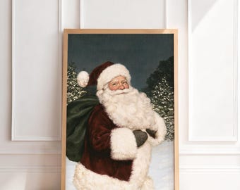 Vintage Santa Claus Print | Antique Christmas Wall Art, Moody Old World Holiday Painting, Traditional Nostalgic Home Decor, Printable Art
