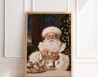 Vintage Santa Claus Print | Antique Christmas Wall Art, Holiday Painting, Traditional Nostalgic Home Decor, Printable Art