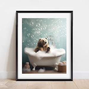 Grizzly Bear in a Bubble Bath | Wall Art | Clawfoot Tub | Home Decor | Bathroom Decor | Cute Funny | Instant Download | Digital | PRINTABLE