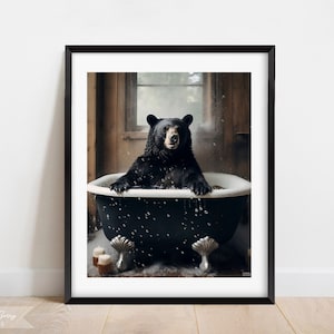 Black Bear in a Bubble Bath Wall Art | Clawfoot Tub | Home Decor | Bathroom Art | Cute Funny | Instant Download | Digital | PRINTABLE