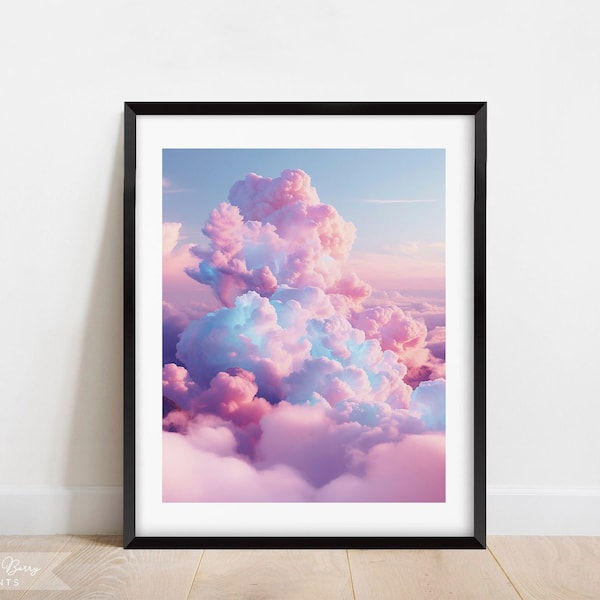 Cotton Candy Clouds Wall Art | Home Decor | Pink Clouds in the Sky | Cotton Candy Art | Blue Sky | Instant Download | Digital | PRINTABLE