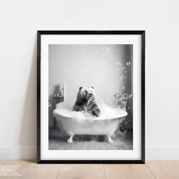 Bear in a Tub Wall Art Etsy