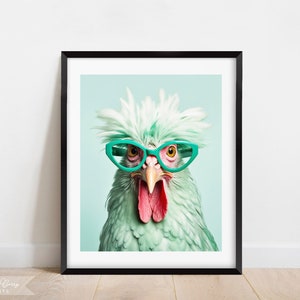 Funny Chicken Wall Art | Home Decor | Teal Green | Chicken Wearing Glasses | Instant Download | Digital | PRINTABLE