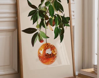 Orange Fruit Disco Ball Wall Art, Retro Botanical Print, Citrus Fruit Poster, Kitchen Decor, Poster Print