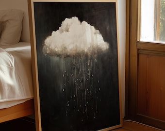 Moody Rain Cloud Wall Art, Storm Painting, Dark Aesthetic Decor, Printable Wall Art, Neutral Minimal Art (Digital Print, Instant Download)