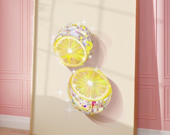 Disco Lemon Wall Art, Citrus Fruit Art, Retro Kitchen Decor, Funky Art, Printable Wall Art, Dopamine Decor (Digital Print, Instant Download)