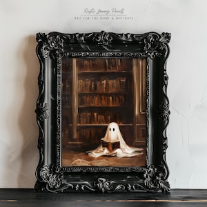 Vintage Library Ghost Print | Wall Art | Halloween Decor | Academia | Spooky | Ghost Painting | Digital | Instant Download | PRINTABLE