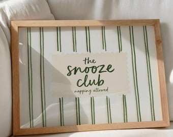 Der Snooze Club, Nickerchen erlaubt, Lustige Wandbilder fürs Schlafzimmer, Gemütliche Deko fürs Studentenwohnheim, Kunstdruck mit Zitat, Druckbare Wandbilder (Digitaler Download)