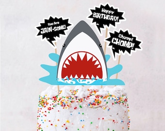 Shark Party Cake Topper Collection, You Are Jaw-some, Happy Birthday, Chomp  Chomp DIY Cake Toppers printable - Etsy