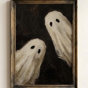Decoración de pared vintage de Halloween / Pintura de fantasmas asomándose en primer plano / Decoración estilo academia oscura / Pintura de cara de fantasma espeluznante / Descarga imprimible