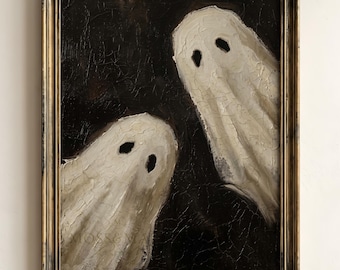Vintage Halloween Wall Art | Close Up Peeking Ghosts Painting | Dark Academia Decor | Spooky Ghost Face Painting | Printable Download