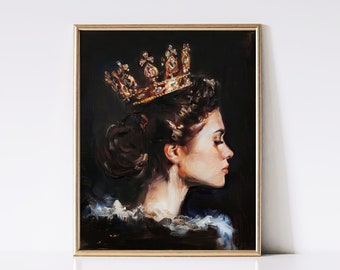 Crown Art Print | Wall Art | Academia Renaissance Painting of Queen | Vintage Print | Antique Art | Digital | Instant Download | PRINTABLE