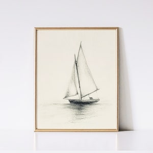 Boat Sketch Minimalist Wall Art | Vintage Nautical Print | Cottagecore | Vintage Home Decor | Instant Download | PRINTABLE