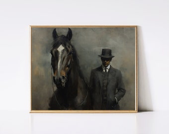 Horse and Vintage Gentleman Moody Art Print | Wall Art | Antique Art | Digital | Instant Download | PRINTABLE Art