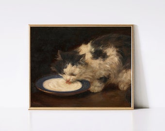 Delicious Milk Vintage Art Print | Cute Cat Vintage Painting | Wall Art | Antique Art | Digital | Instant Download | PRINTABLE Art